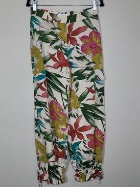 Jesire Linen Blend Tropical Floral High Rise Pants Size 36 Small Boho Resortwear